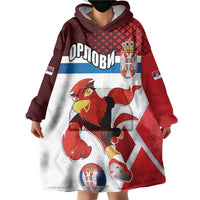 Custom Serbia Football Wearable Blanket Hoodie Sporty Style with Eagle Mascot