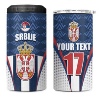 Custom Serbia Basketball Champions 4 in 1 Can Cooler Tumbler Sporty Style with Coat of Arms
