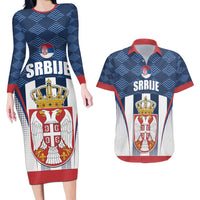 Custom Serbia Basketball Champions Couples Matching Long Sleeve Bodycon Dress and Hawaiian Shirt Sporty Style with Coat of Arms