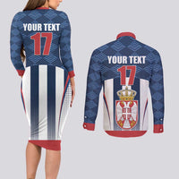 Custom Serbia Basketball Champions Couples Matching Long Sleeve Bodycon Dress and Long Sleeve Button Shirt Sporty Style with Coat of Arms