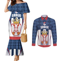 Custom Serbia Basketball Champions Couples Matching Mermaid Dress and Long Sleeve Button Shirt Sporty Style with Coat of Arms
