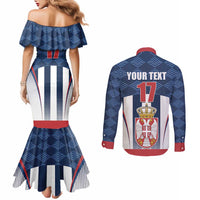 Custom Serbia Basketball Champions Couples Matching Mermaid Dress and Long Sleeve Button Shirt Sporty Style with Coat of Arms