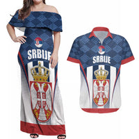 Custom Serbia Basketball Champions Couples Matching Off Shoulder Maxi Dress and Hawaiian Shirt Sporty Style with Coat of Arms