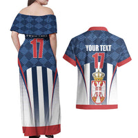 Custom Serbia Basketball Champions Couples Matching Off Shoulder Maxi Dress and Hawaiian Shirt Sporty Style with Coat of Arms
