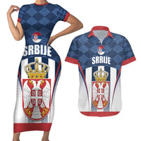 Custom Serbia Basketball Champions Couples Matching Short Sleeve Bodycon Dress and Hawaiian Shirt Sporty Style with Coat of Arms