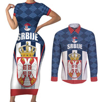 Custom Serbia Basketball Champions Couples Matching Short Sleeve Bodycon Dress and Long Sleeve Button Shirt Sporty Style with Coat of Arms