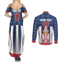 Custom Serbia Basketball Champions Couples Matching Summer Maxi Dress and Long Sleeve Button Shirt Sporty Style with Coat of Arms