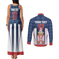 Custom Serbia Basketball Champions Couples Matching Tank Maxi Dress and Long Sleeve Button Shirt Sporty Style with Coat of Arms
