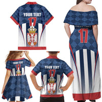 Custom Serbia Basketball Champions Family Matching Off Shoulder Maxi Dress and Hawaiian Shirt Sporty Style with Coat of Arms