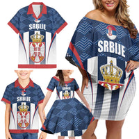 Custom Serbia Basketball Champions Family Matching Off Shoulder Short Dress and Hawaiian Shirt Sporty Style with Coat of Arms