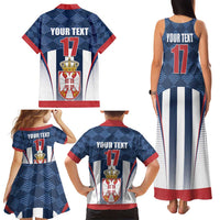 Custom Serbia Basketball Champions Family Matching Tank Maxi Dress and Hawaiian Shirt Sporty Style with Coat of Arms