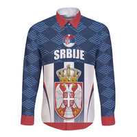 Custom Serbia Basketball Champions Long Sleeve Button Shirt Sporty Style with Coat of Arms