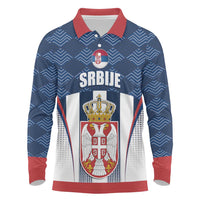 Custom Serbia Basketball Champions Long Sleeve Polo Shirt Sporty Style with Coat of Arms