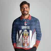 Custom Serbia Basketball Champions Long Sleeve Polo Shirt Sporty Style with Coat of Arms