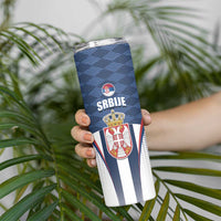Custom Serbia Basketball Champions Skinny Tumbler Sporty Style with Coat of Arms