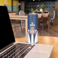 Custom Serbia Basketball Champions Skinny Tumbler Sporty Style with Coat of Arms