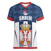 Custom Serbia Basketball Champions Women V-Neck T-Shirt Sporty Style with Coat of Arms