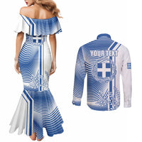 Personalized Greece Coat of Arms Couples Matching Mermaid Dress and Long Sleeve Button Shirt Greek cross and Two Laurel Branches