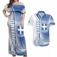 Personalized Greece Coat of Arms Couples Matching Off Shoulder Maxi Dress and Hawaiian Shirt Greek cross and Two Laurel Branches