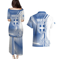 Personalized Greece Coat of Arms Couples Matching Puletasi and Hawaiian Shirt Greek cross and Two Laurel Branches