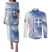 Personalized Greece Coat of Arms Couples Matching Puletasi and Long Sleeve Button Shirt Greek cross and Two Laurel Branches