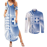 Personalized Greece Coat of Arms Couples Matching Summer Maxi Dress and Long Sleeve Button Shirt Greek cross and Two Laurel Branches