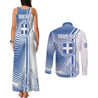 Personalized Greece Coat of Arms Couples Matching Tank Maxi Dress and Long Sleeve Button Shirt Greek cross and Two Laurel Branches