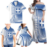Personalized Greece Coat of Arms Family Matching Off Shoulder Maxi Dress and Hawaiian Shirt Greek cross and Two Laurel Branches
