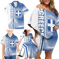 Personalized Greece Coat of Arms Family Matching Off Shoulder Short Dress and Hawaiian Shirt Greek cross and Two Laurel Branches