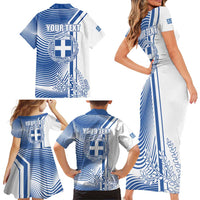 Personalized Greece Coat of Arms Family Matching Short Sleeve Bodycon Dress and Hawaiian Shirt Greek cross and Two Laurel Branches