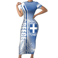 Personalized Greece Coat of Arms Family Matching Short Sleeve Bodycon Dress and Hawaiian Shirt Greek cross and Two Laurel Branches