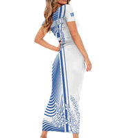 Personalized Greece Coat of Arms Family Matching Short Sleeve Bodycon Dress and Hawaiian Shirt Greek cross and Two Laurel Branches