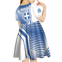 Personalized Greece Coat of Arms Kid Short Sleeve Dress Greek cross and Two Laurel Branches