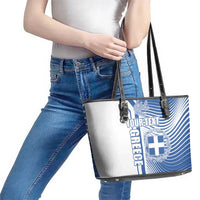 Personalized Greece Coat of Arms Leather Tote Bag Greek cross and Two Laurel Branches