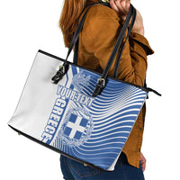 Personalized Greece Coat of Arms Leather Tote Bag Greek cross and Two Laurel Branches