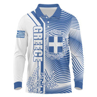 Personalized Greece Coat of Arms Long Sleeve Polo Shirt Greek cross and Two Laurel Branches