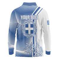 Personalized Greece Coat of Arms Long Sleeve Polo Shirt Greek cross and Two Laurel Branches