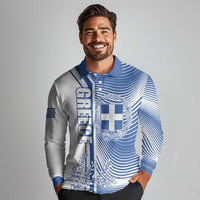Personalized Greece Coat of Arms Long Sleeve Polo Shirt Greek cross and Two Laurel Branches