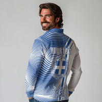 Personalized Greece Coat of Arms Long Sleeve Polo Shirt Greek cross and Two Laurel Branches