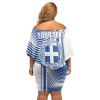 Personalized Greece Coat of Arms Off Shoulder Short Dress Greek cross and Two Laurel Branches