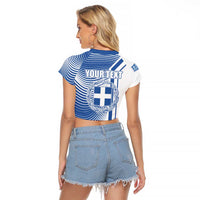 Personalized Greece Coat of Arms Raglan Cropped T Shirt Greek cross and Two Laurel Branches
