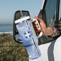Personalized Greece Coat of Arms Tumbler With Handle Greek Cross and Two Laurel Branches