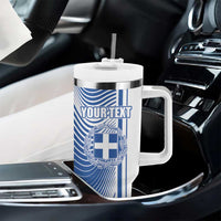 Personalized Greece Coat of Arms Tumbler With Handle Greek Cross and Two Laurel Branches