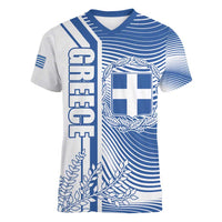 Personalized Greece Coat of Arms Women V-Neck T-Shirt Greek cross and Two Laurel Branches