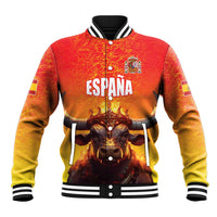 Personalized Spain Bull with Crown Baseball Jacket Espana Flag with Coat of Arms
