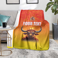 Personalized Spain Bull with Crown Blanket Espana Flag with Coat of Arms