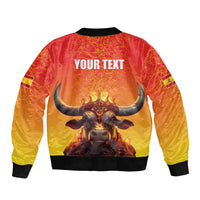 Personalized Spain Bull with Crown Bomber Jacket Espana Flag with Coat of Arms