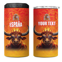 Personalized Spain Bull with Crown 4 in 1 Can Cooler Tumbler Espana Flag with Coat of Arms