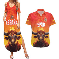 Personalized Spain Bull with Crown Couples Matching Summer Maxi Dress and Hawaiian Shirt Espana Flag with Coat of Arms