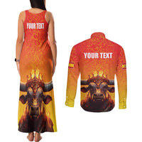 Personalized Spain Bull with Crown Couples Matching Tank Maxi Dress and Long Sleeve Button Shirt Espana Flag with Coat of Arms